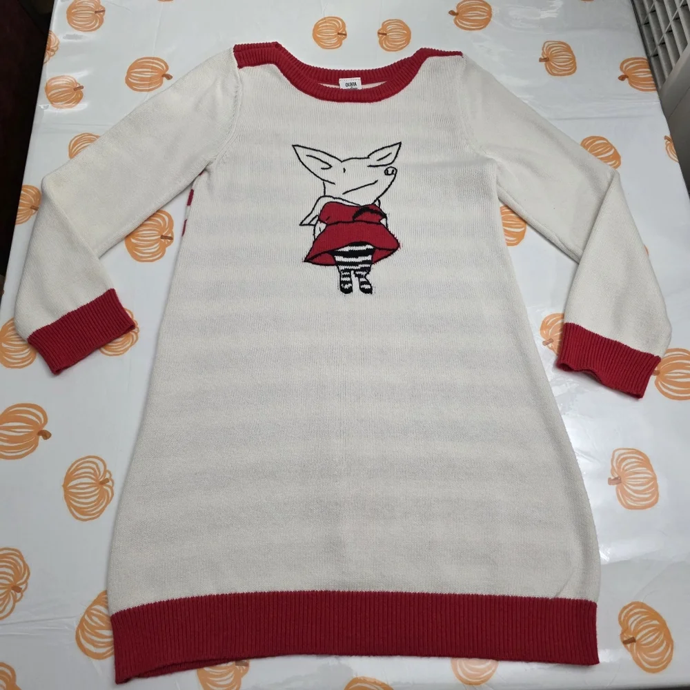 Gymboree Girls Olivia Pig Red & Cream Color Striped Knit Sweater Dress Size 8